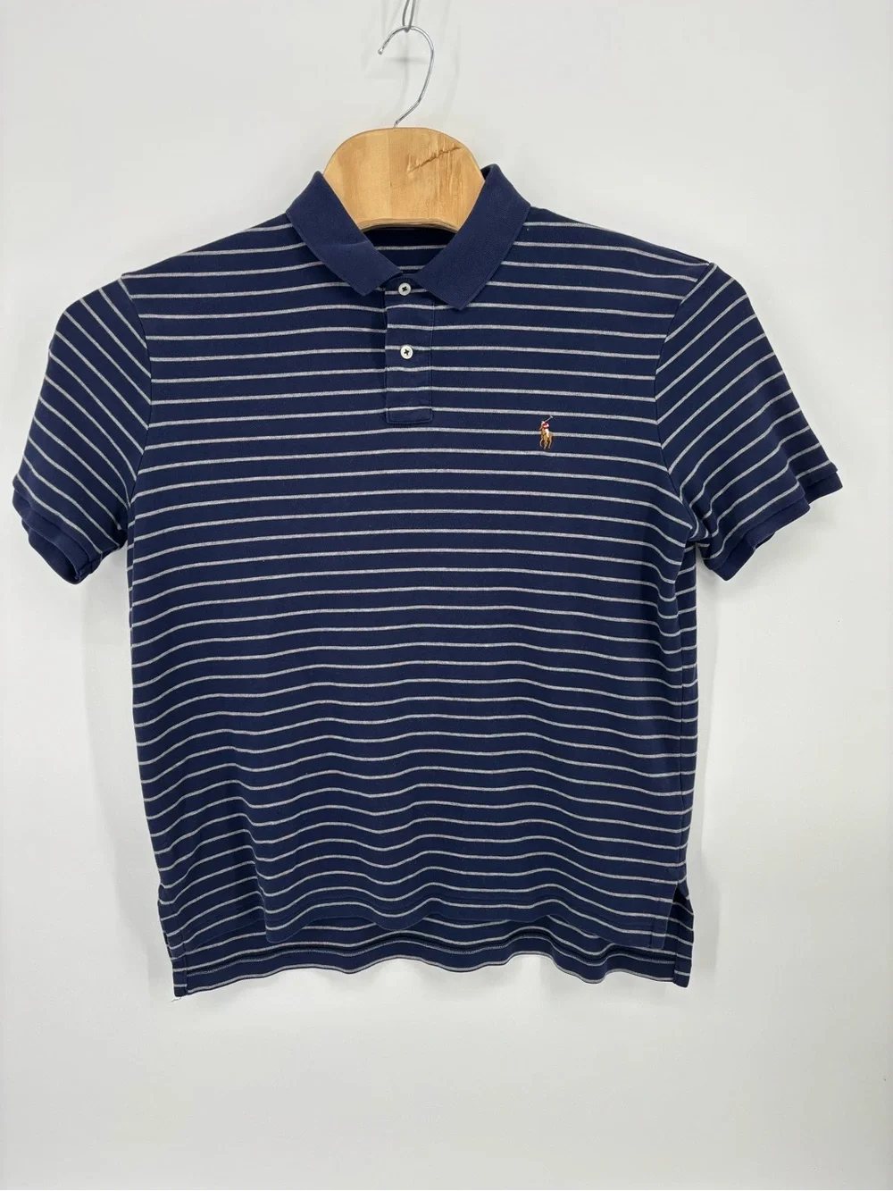 Polo Ralph Lauren Mens XL Flesh Pony Shirt Blue Striped Short Sleeve Polo Top